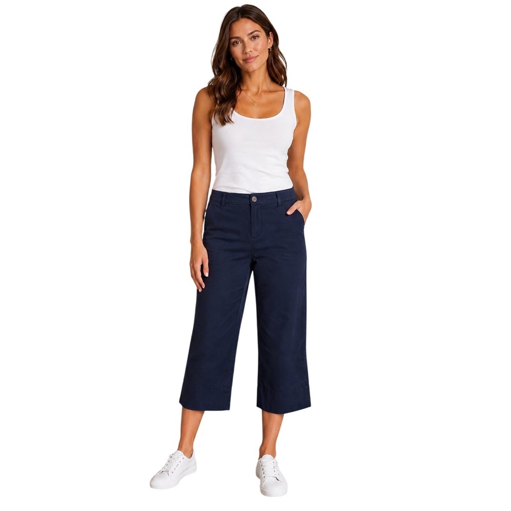 Boden‎ Navy Cropped Wide Leg Pants Women's US 14 Stretch Cotton Bl